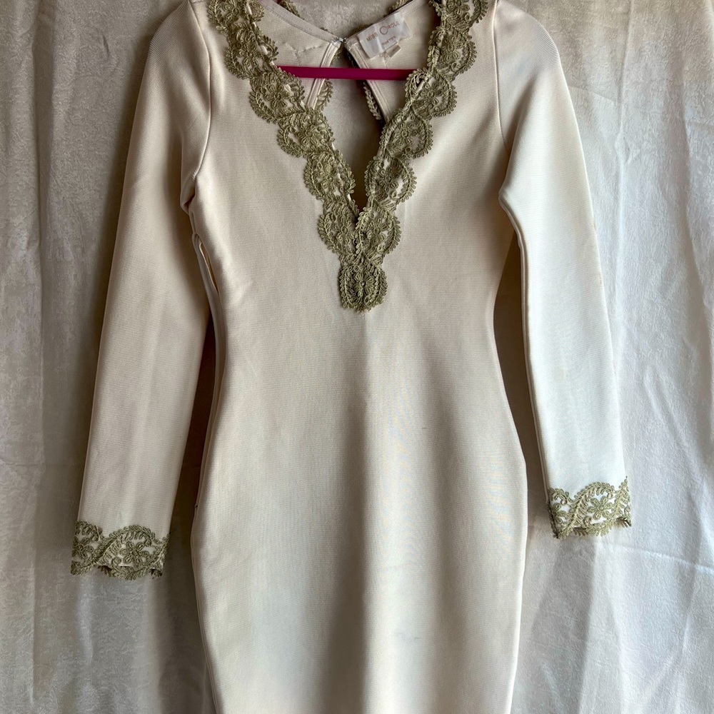 Bodycon White & Gold Lace Dress